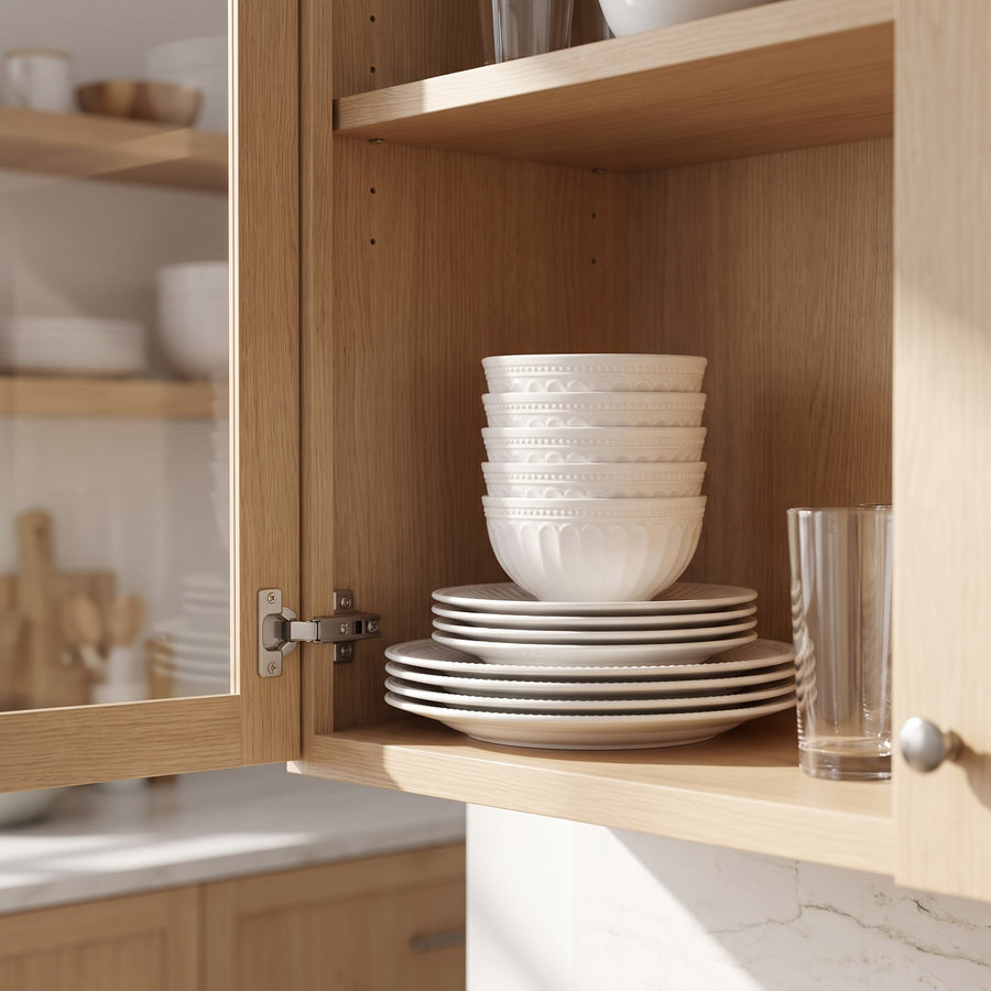 Elama Finley 18-Piece Embossed Arch White Stoneware Dinnerware Set, Service for 6 lifestyle image