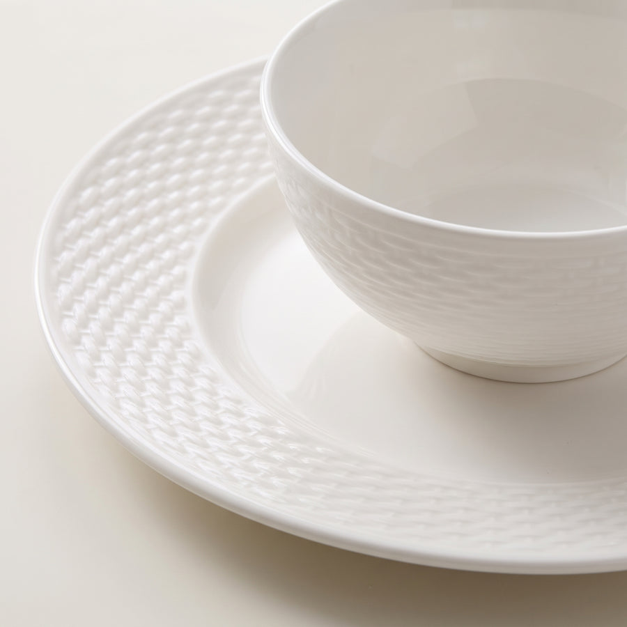 Elama Fiona 18-Piece Woven Rim White Stoneware Dinnerware Set, Service for 6 lifestyle image