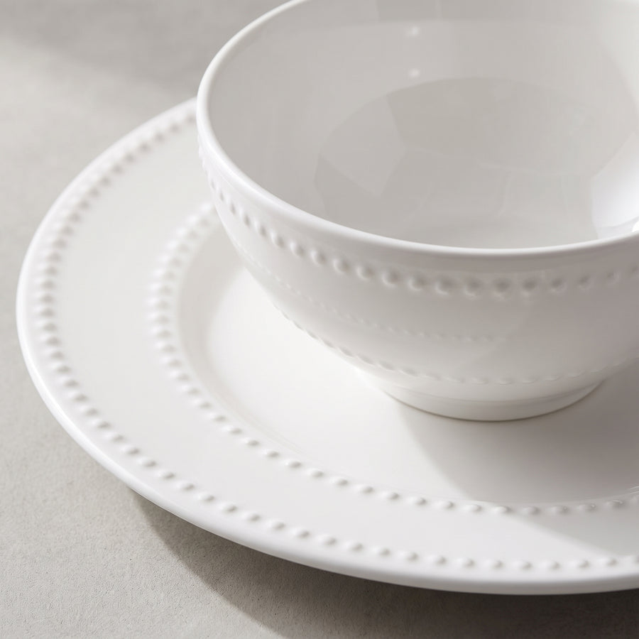 Elama Genevieve 12-Piece Embossed Dot White Stoneware Dinnerware Set, Service for 4 lifestyle image