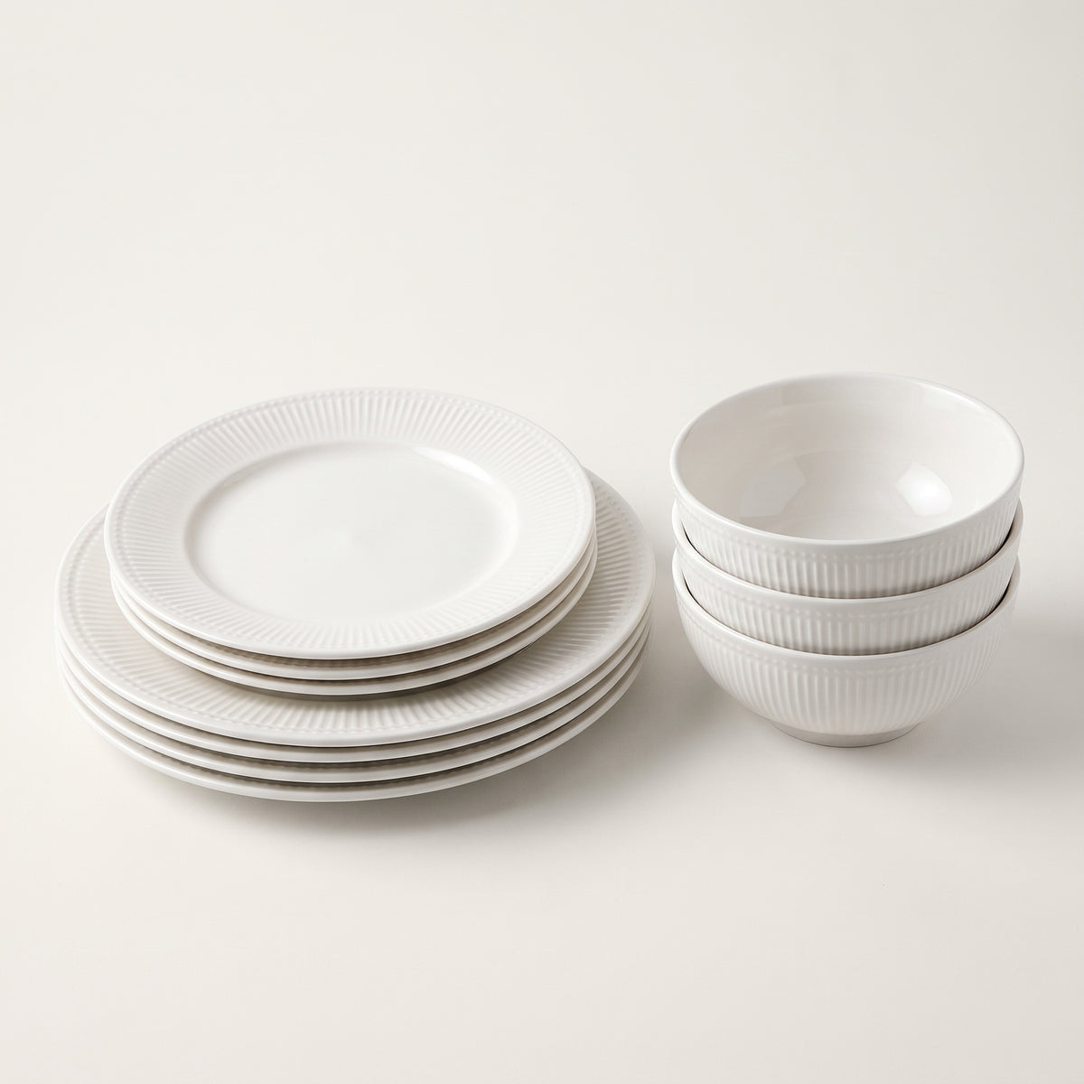 Elama Gianna 12-Piece Round White Stoneware Dinnerware Set, Service for 4 lifestyle image