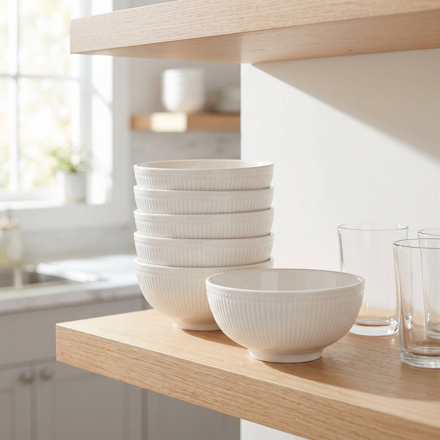 Elama Gretel 6-Piece Round White Stoneware Cereal Bowl Set lifestyle image