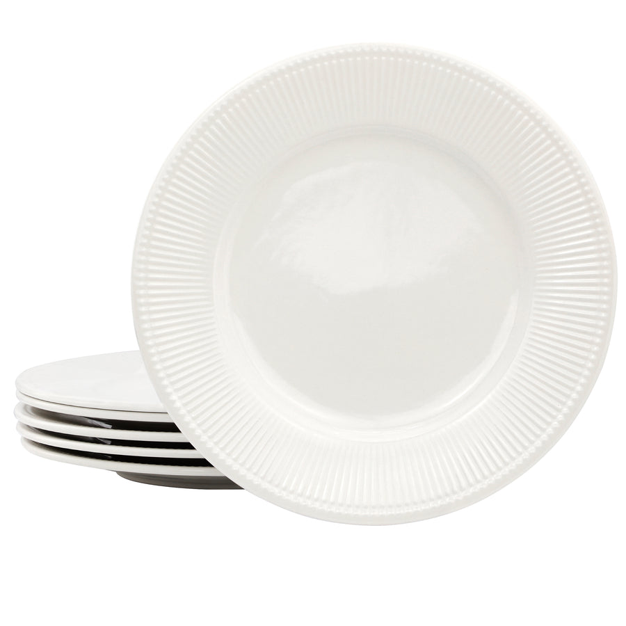 Elama Gretel 6-Piece Round White Stoneware Dinner Plate Set, 10.5 Inch