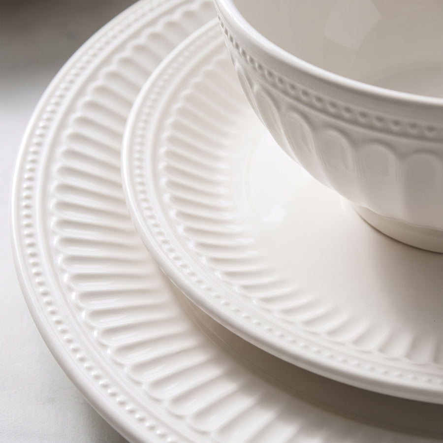 Elama Hansel 16-Piece Embossed Arch White Stoneware Dinnerware Set with Mugs, Service for 4 lifestyle image