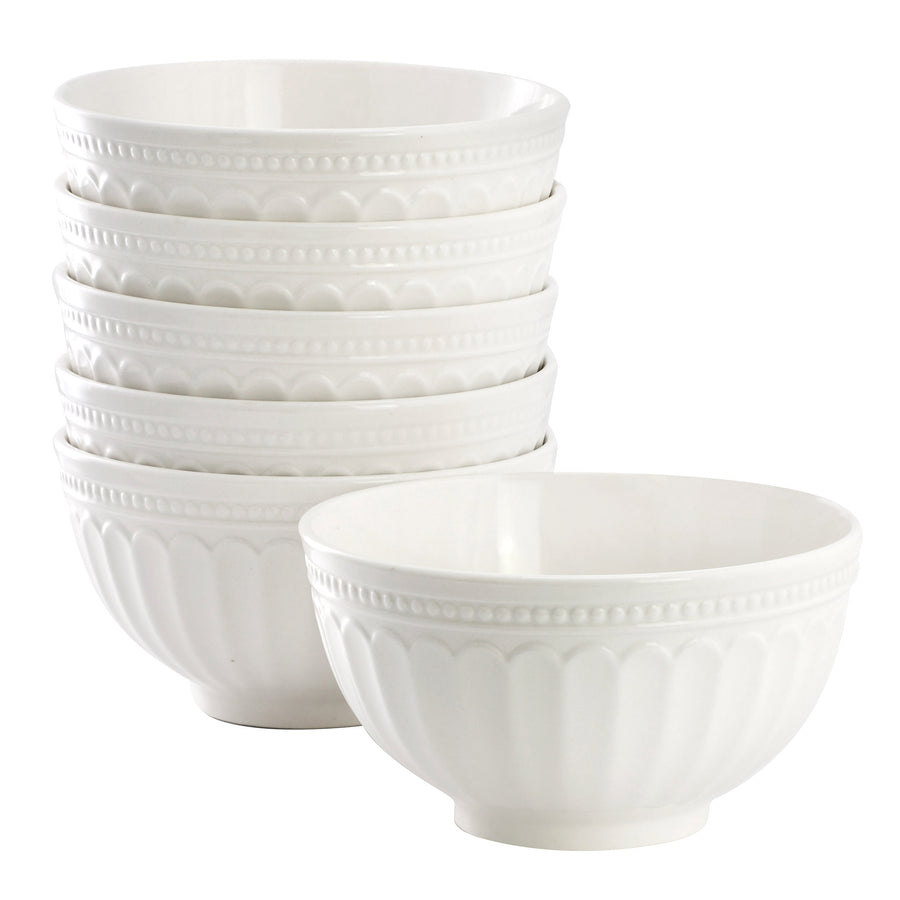 Elama Hansel 6-Piece Embossed Arch White Stoneware Cereal Bowl Set