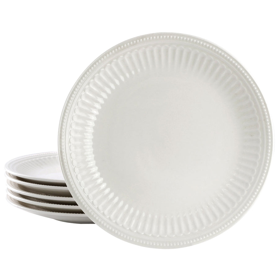 Elama Hansel 6-Piece Embossed Arch White Stoneware Dinner Plate Set, 10.5 Inch
