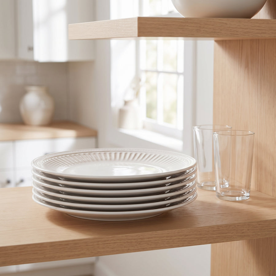 Elama Hansel 6-Piece Embossed Arch White Stoneware Salad Plate Set lifestyle image