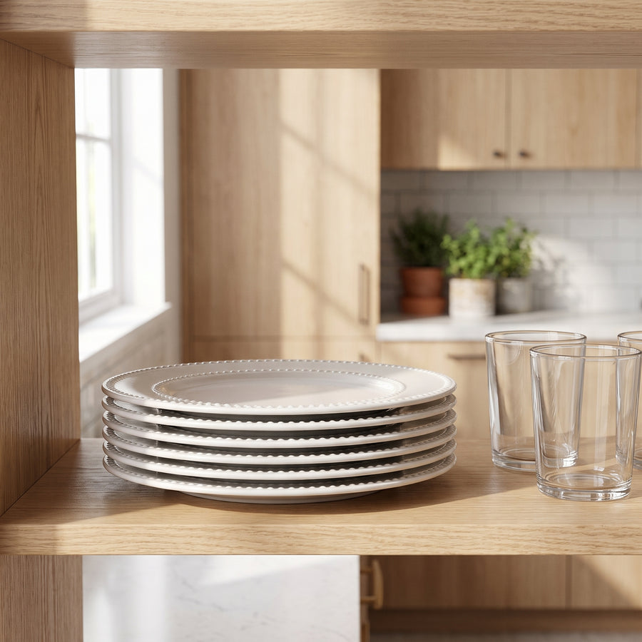 Elama Olevia 6-Piece Embossed Dot White Stoneware Dinner Plate Set, 10.5 Inch lifestyle image