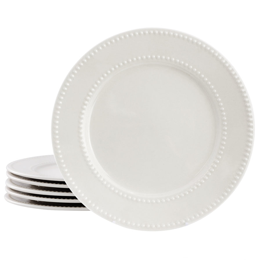 Elama Olevia 6-Piece Embossed Dot White Stoneware Dinner Plate Set, 10.5 Inch
