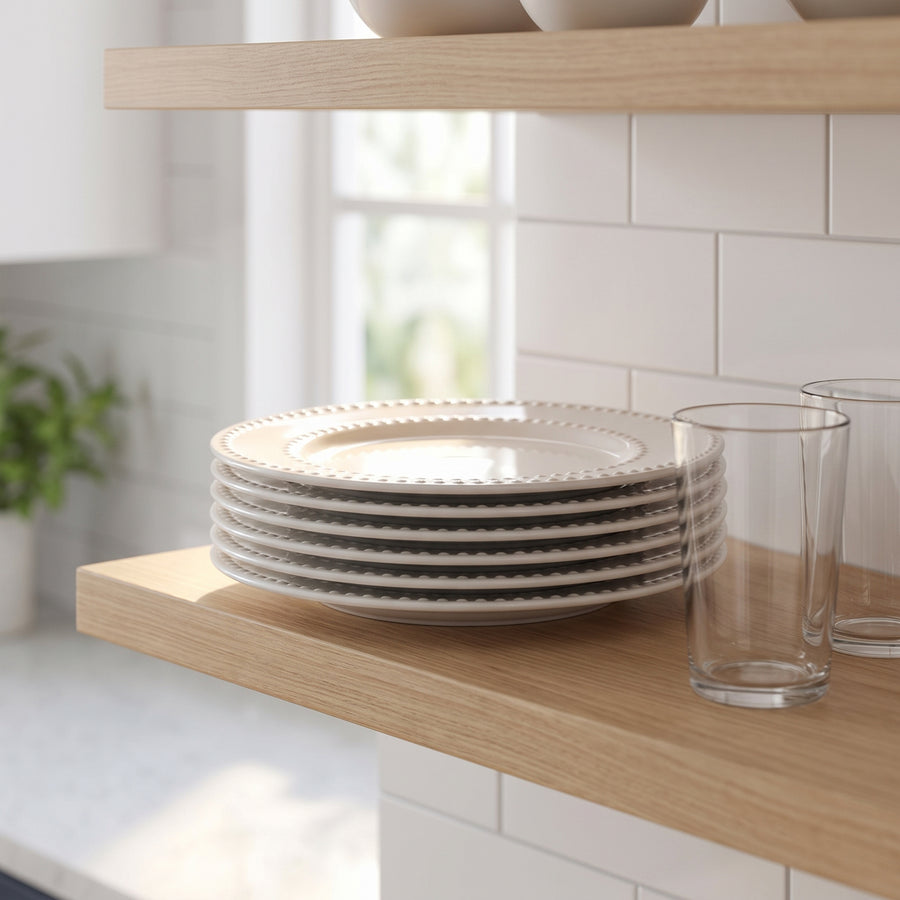 Elama Olevia 6-Piece Embossed Dot White Stoneware Salad Plate Set lifestyle image