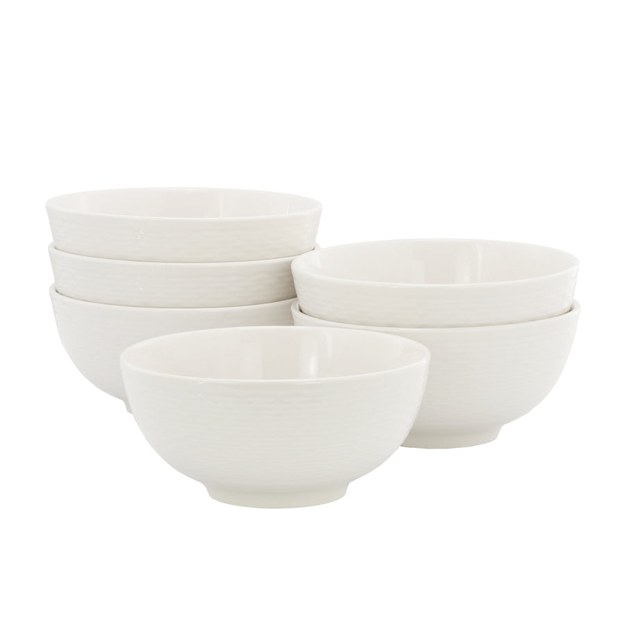 Elama Ophelia 6-Piece Woven Rim White Stoneware Cereal Bowl Set