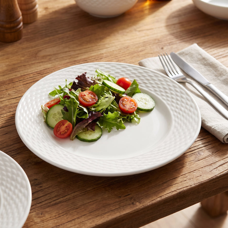Elama Ophelia 6-Piece Woven Rim White Stoneware Salad Plate Set lifestyle image