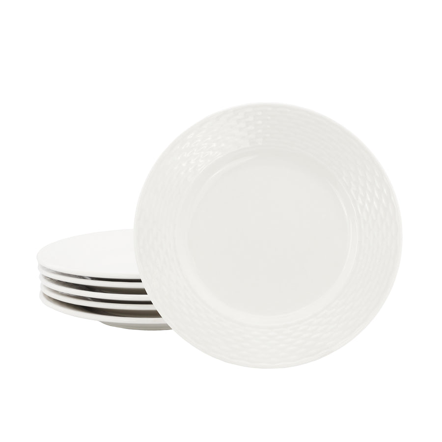 Elama Ophelia 6-Piece Woven Rim White Stoneware Salad Plate Set