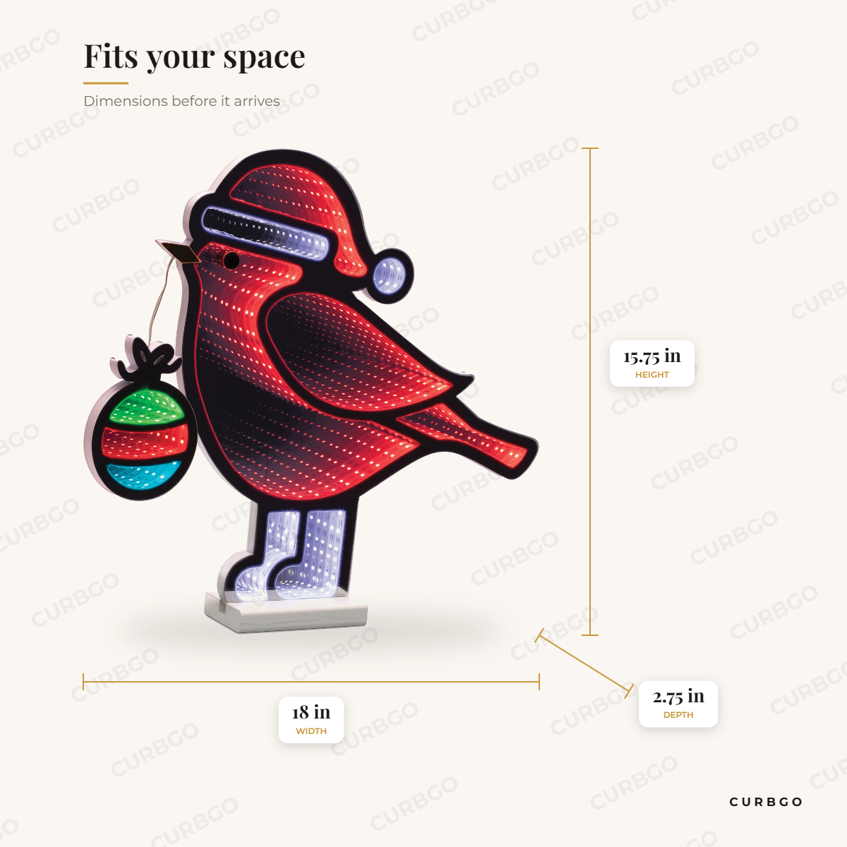 Cardinal infinity light dimensions: 15.75 in high, 18 in wide, 2.75 in deep