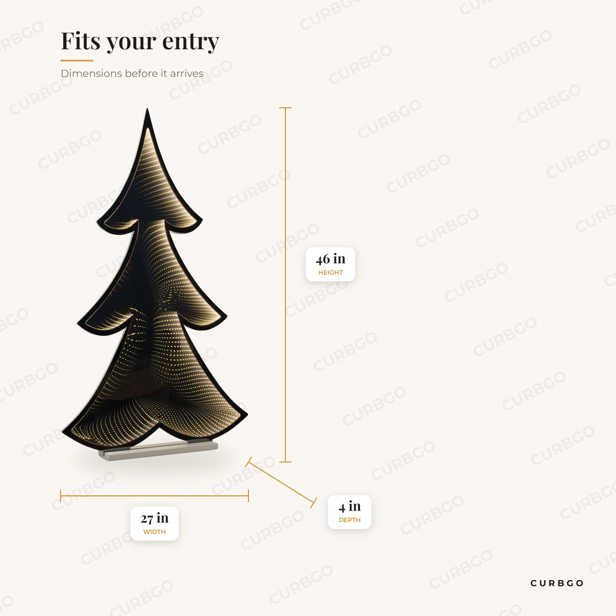Infinity Light Pine Tree 46 in dimensions: 46 in H x 27 in W x 4 in D