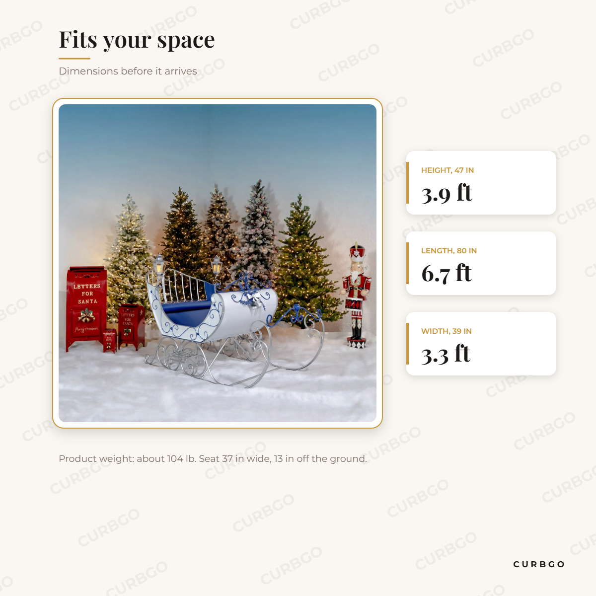 Kutaisi Victorian Sleigh, White dimensions: 80 in L x 39 in W x 47 in H