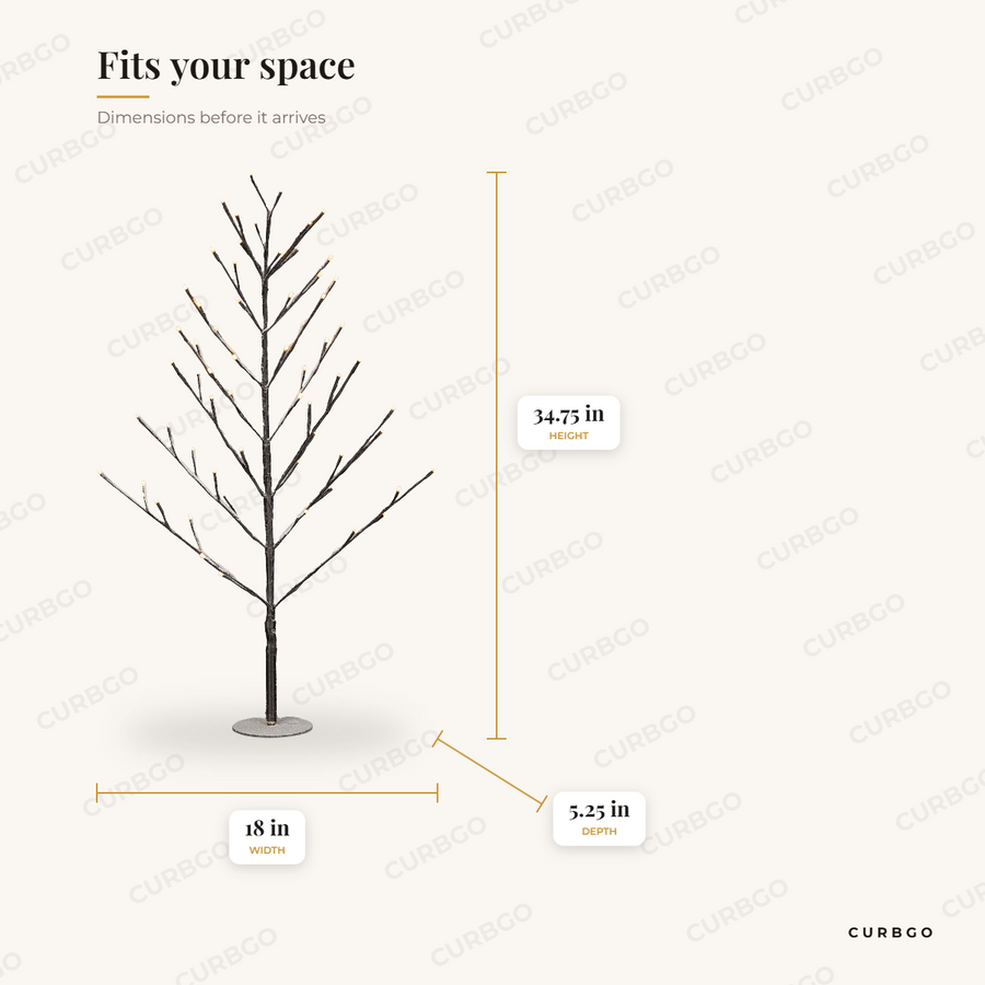 LED Lighted Tree Decor dimensions: width 18 in, height 34.75 in, depth 5.25 in