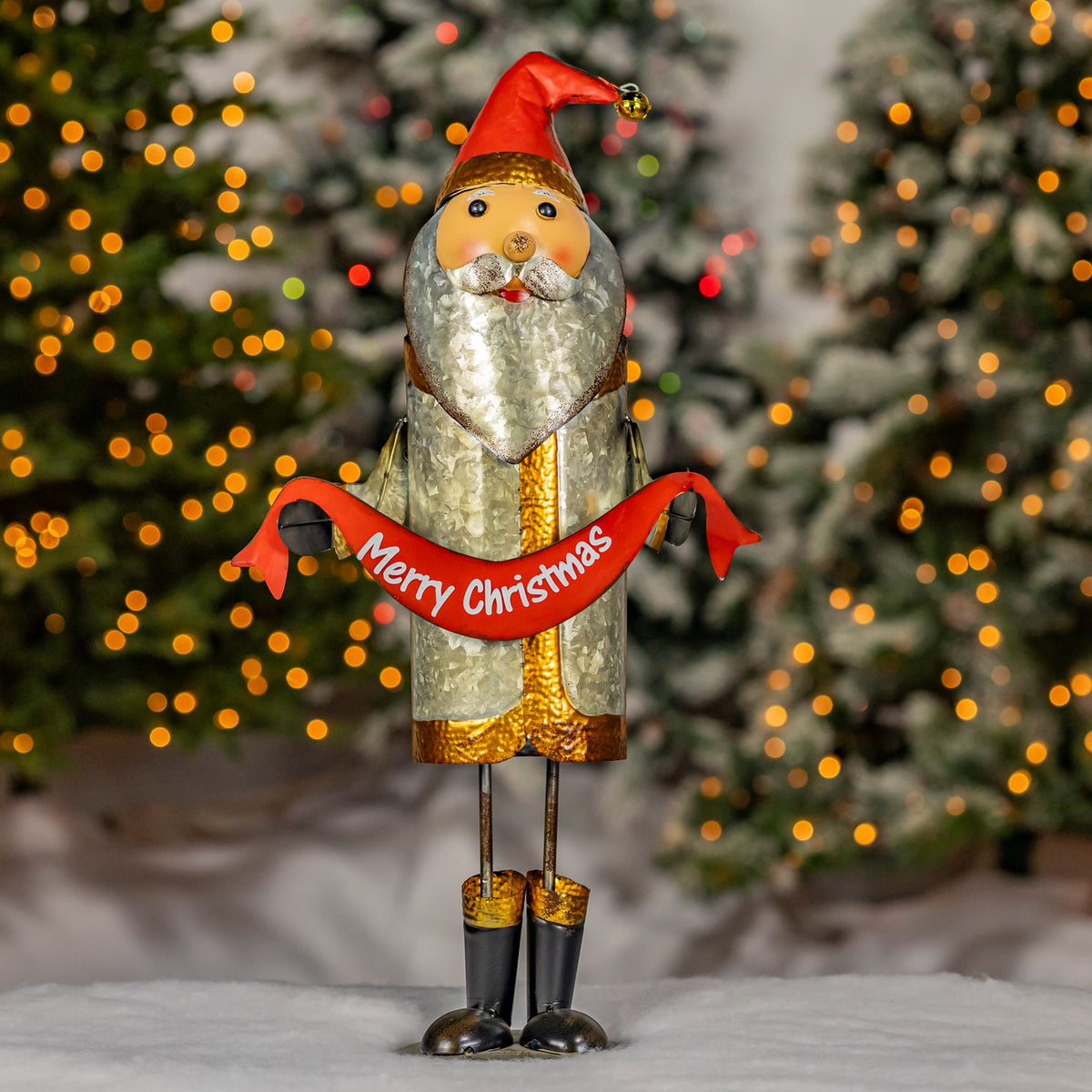 25.5" Tall Galvanized Santa Claus Figurine with Merry Christmas Sash weathered galvanized metal Santa figurine with a Merry Christmas sash
