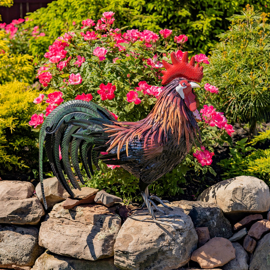 29" Tall Painted Iron Rooster Decoration Felix hand painted iron rooster figure
