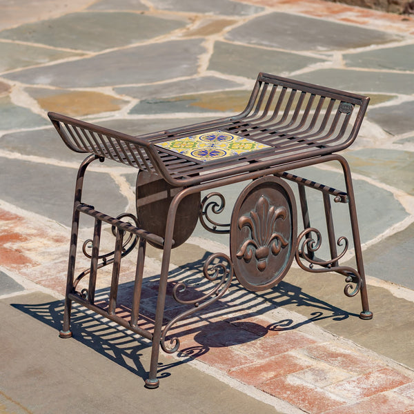 Atlantis Collection Backless Mosaic Metal Chair "Plato" backless mosaic tile chair in Antique Bronze