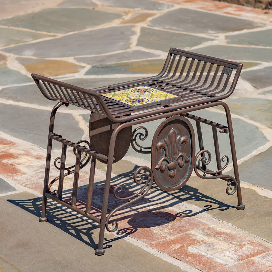 Atlantis Collection Backless Mosaic Metal Chair "Plato" backless mosaic tile chair in Antique Bronze
