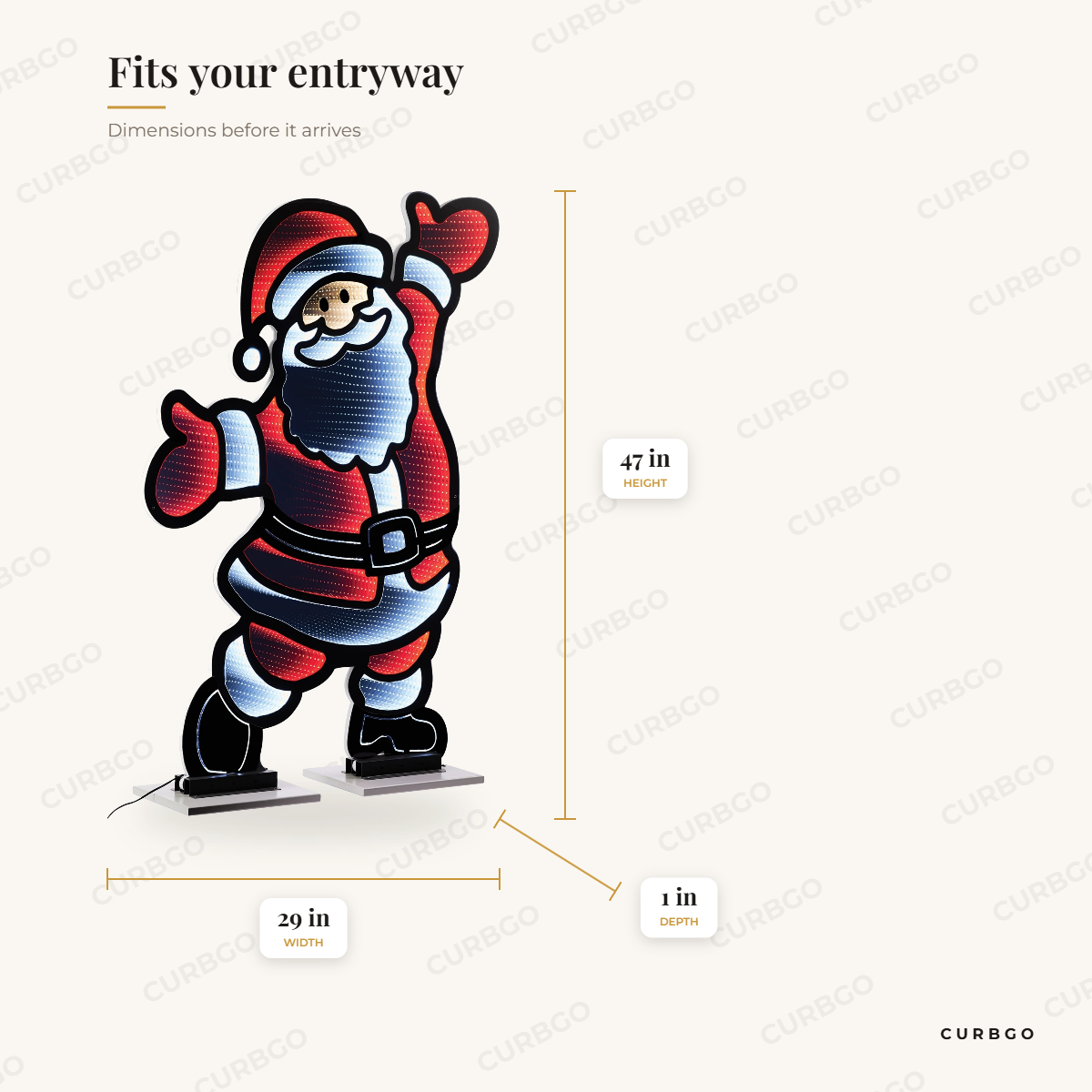 Lighted Santa Decor 47 in dimensions: 47 in H x 29 in W x 1 in D