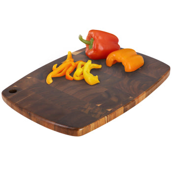 MegaChef MC-A150 dark brown acacia wood rectangular cutting board with rounded edges, top view