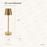 Gold dimmable LED touch table lamp dimensions: 4.1 in W x 4.1 in D x 14.9 in H