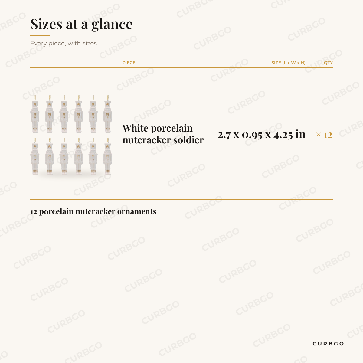 Porcelain Nutcracker Ornaments sizes at a glance
