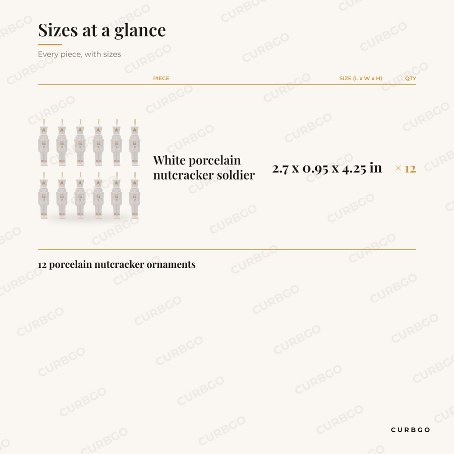 Porcelain Nutcracker Ornaments sizes at a glance