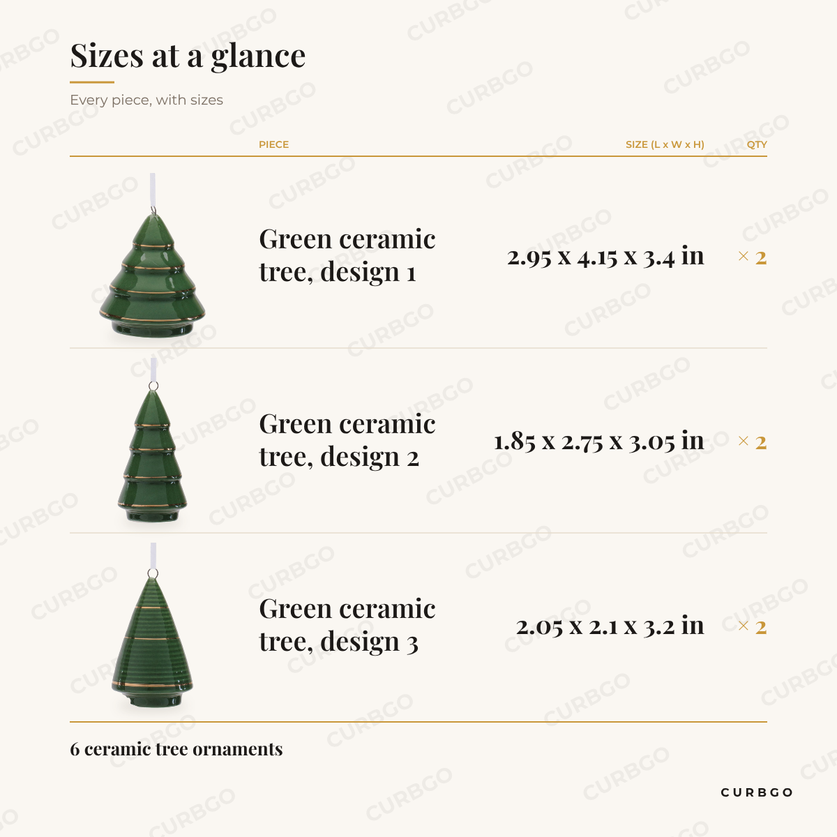 Ceramic Tree Ornaments sizes at a glance