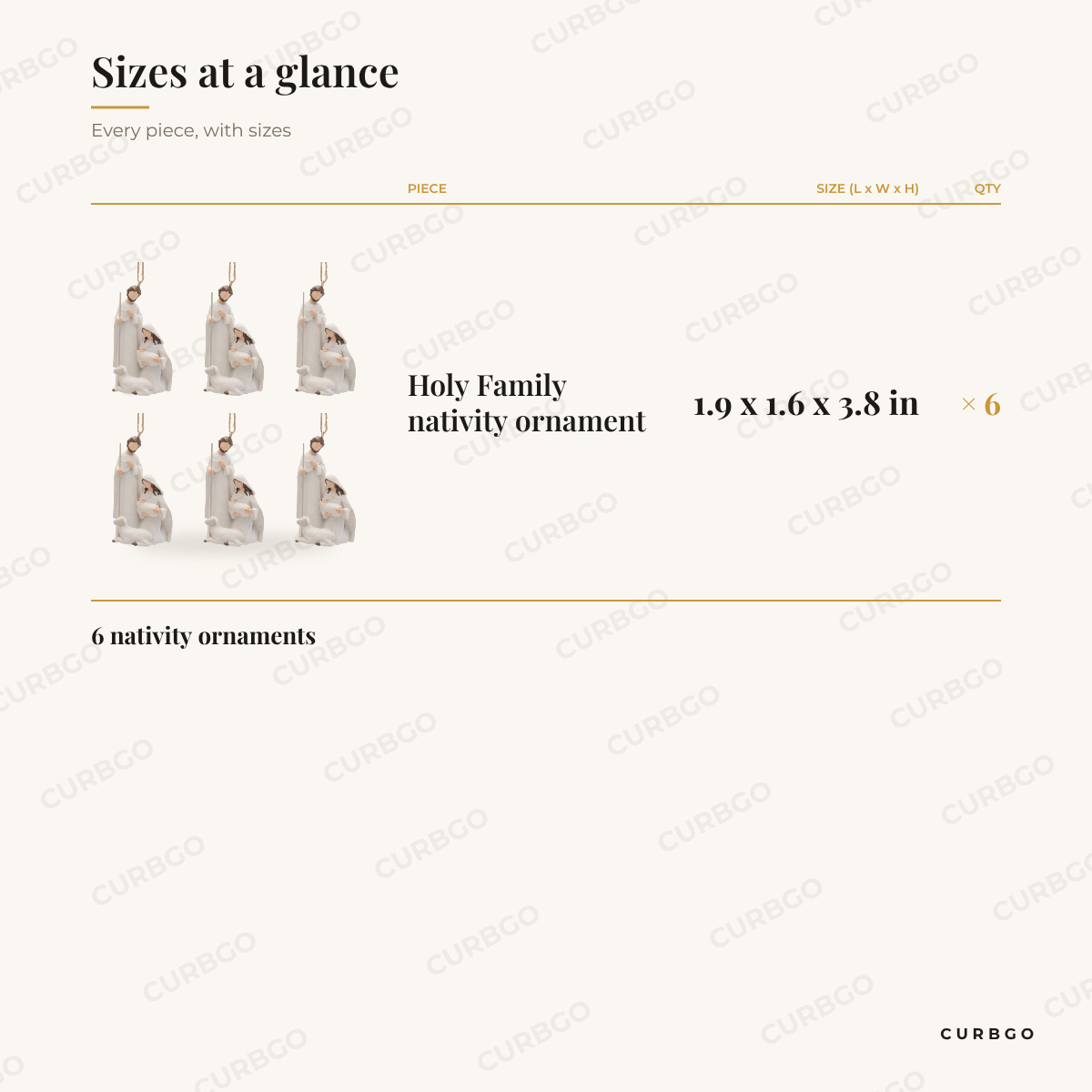 Holy Family Ornaments sizes at a glance