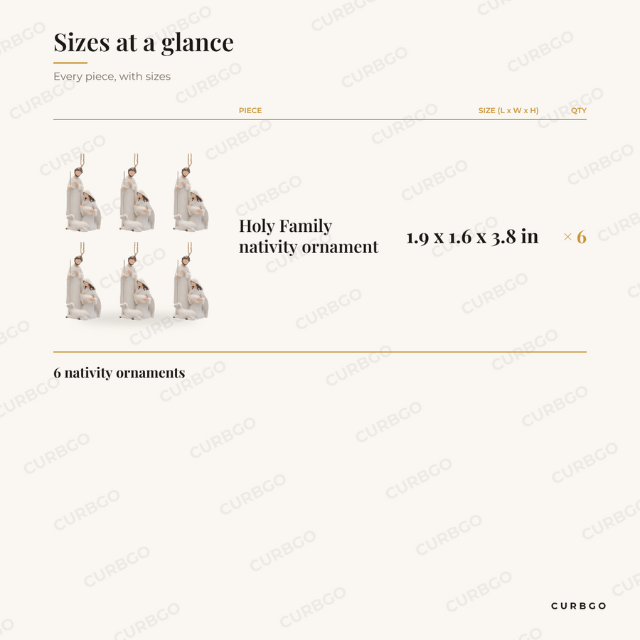 Holy Family Ornaments sizes at a glance