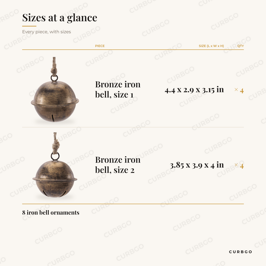 Bronze Jute Bells sizes at a glance