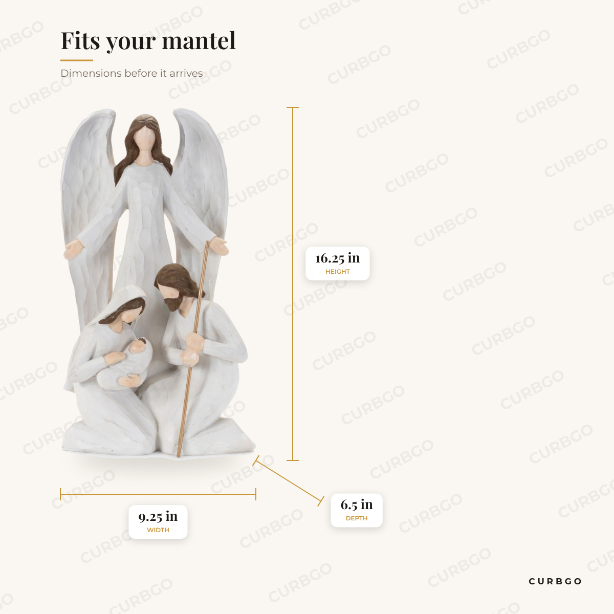 Holy Family Statue dimensions: 9.25 x 6.5 x 16.25 in