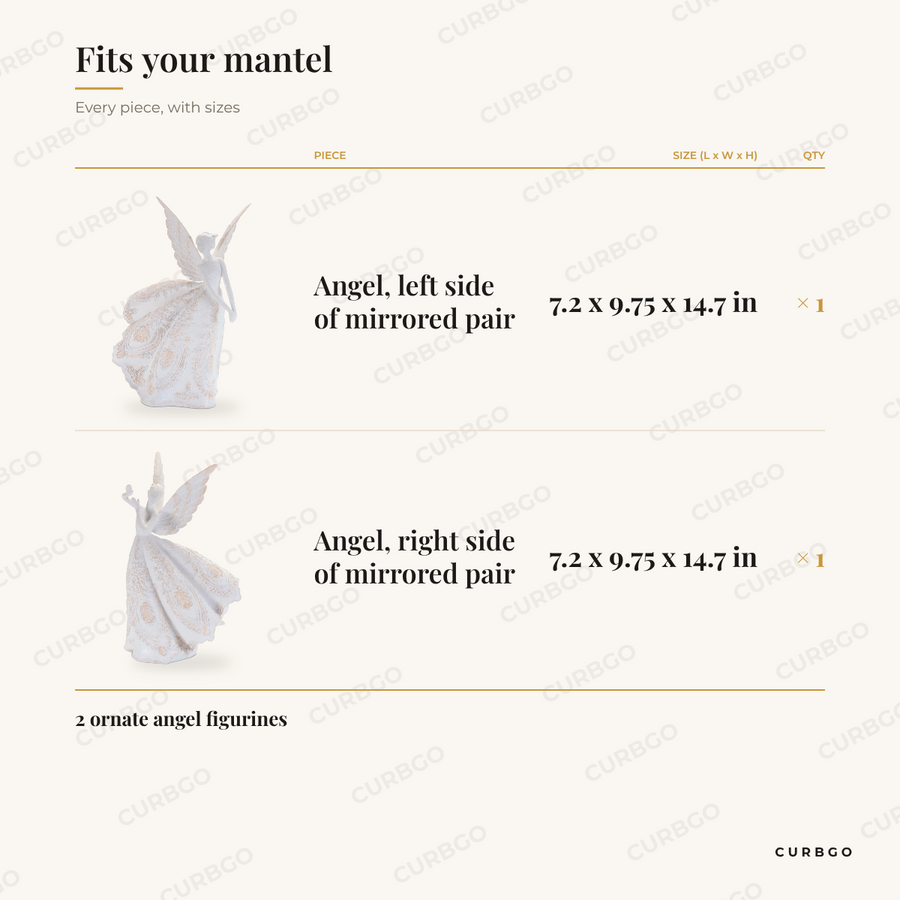 Ornate Gold-Accent Angels dimensions and piece sizes