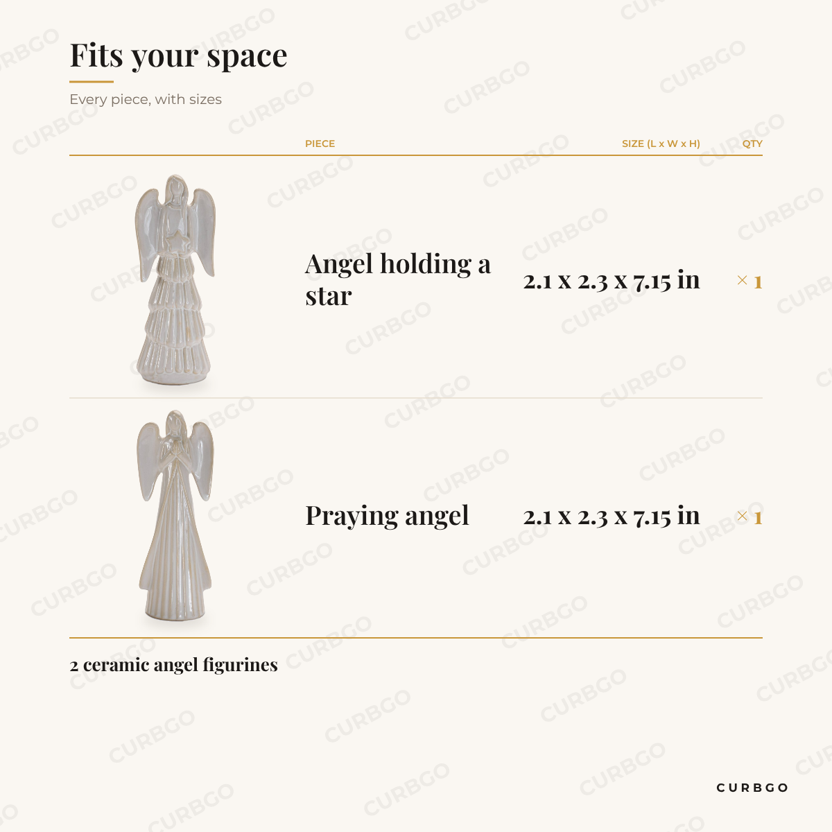 Ceramic Star Angels dimensions and piece sizes