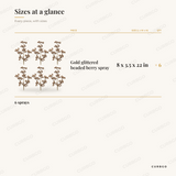 Gold Glittered Berry Sprays dimensions, 8 x 3.5 x 22 in, set of 6 size chart