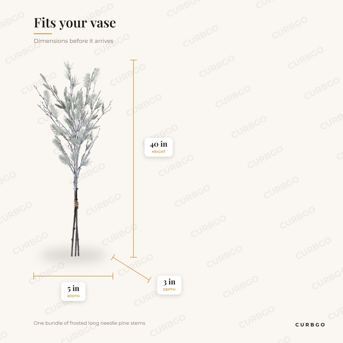 Snowy Oversized Pine Bundle dimensions, 40 x 5 x 3 in