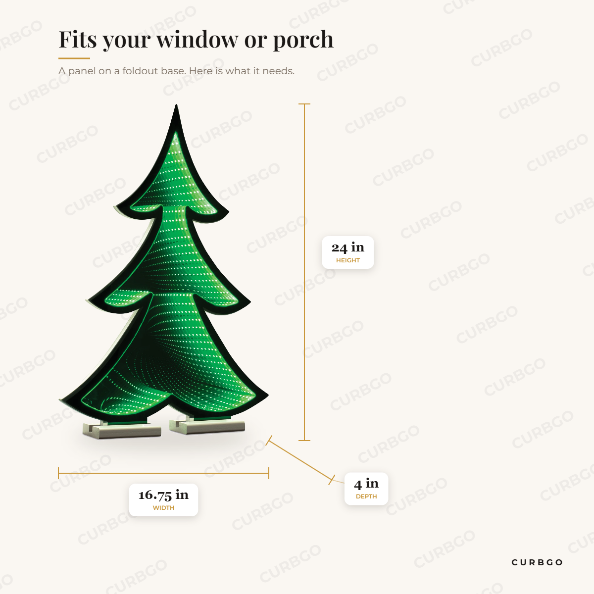 Green Pine Tree EkkoLight 24 in dimensions: width 16.75 in, height 24 in, depth 4 in