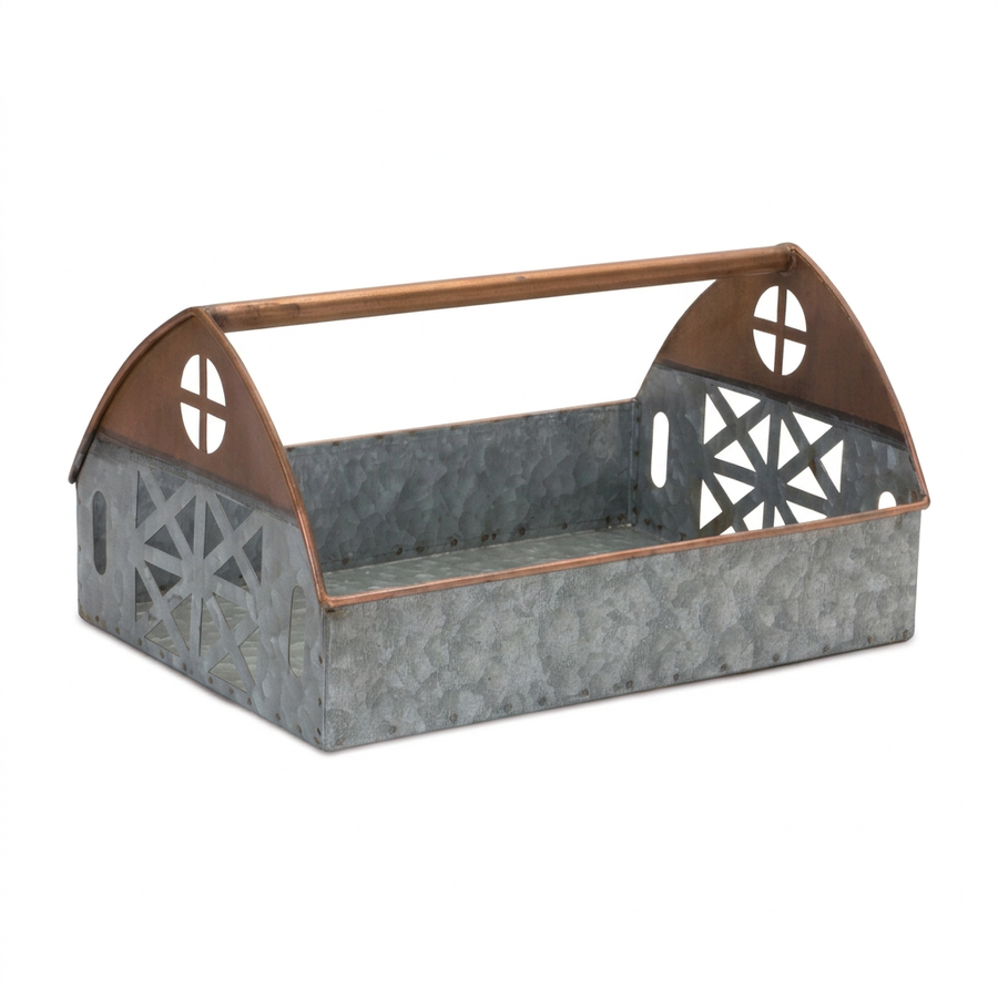 Galvanized metal barn caddy tray, larger 12.25 in tray shown by itself