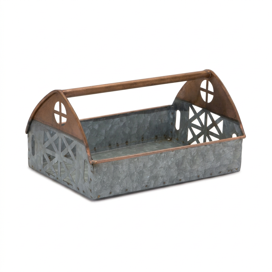 Galvanized metal barn caddy tray, smaller 9.25 in tray shown by itself