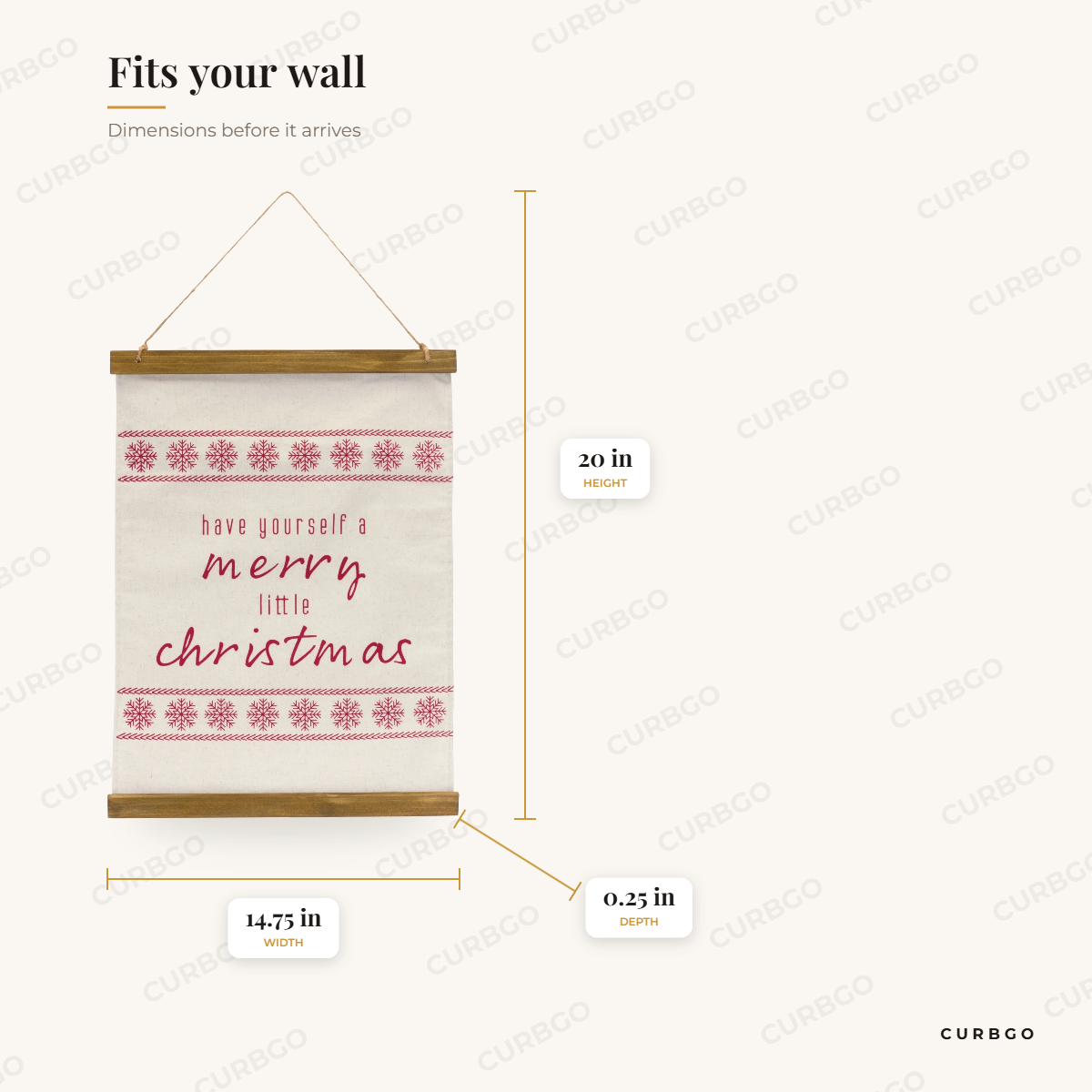 Merry Christmas Wall Banner 20 in dimensions: 20 in H x 14.75 in W x 0.25 in D