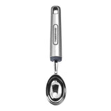 Farberware professional soft ice cream scoop with stainless steel handle and soft rubber grip, side view