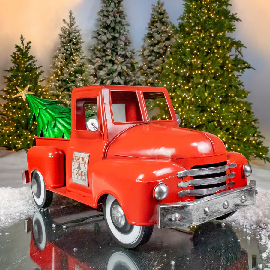 Glossy red iron pickup truck decor, view 1