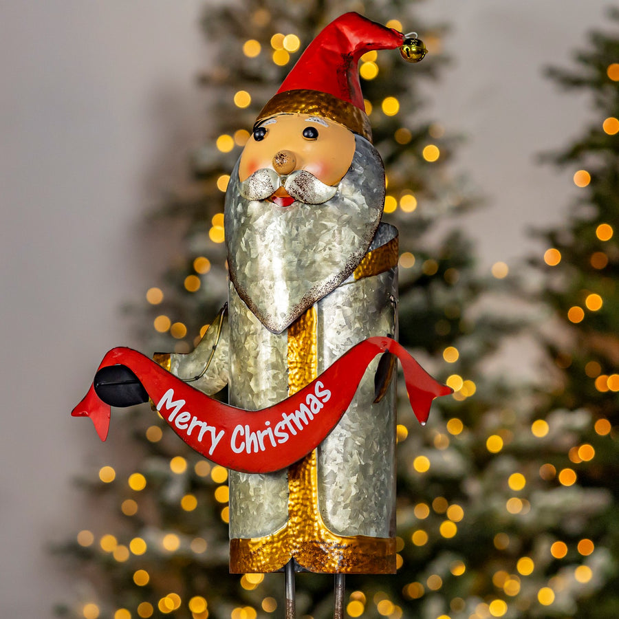 Galvanized Santa Claus figurine with Merry Christmas sash product photo 2