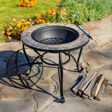 24.8"D. Round Mosaic Tile Metal Fire Pit "Grey Rocks" detail 1