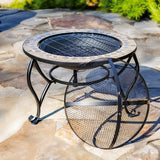 32.6"D. Round Mosaic Tile Metal Fire Pit "Medora" detail 1
