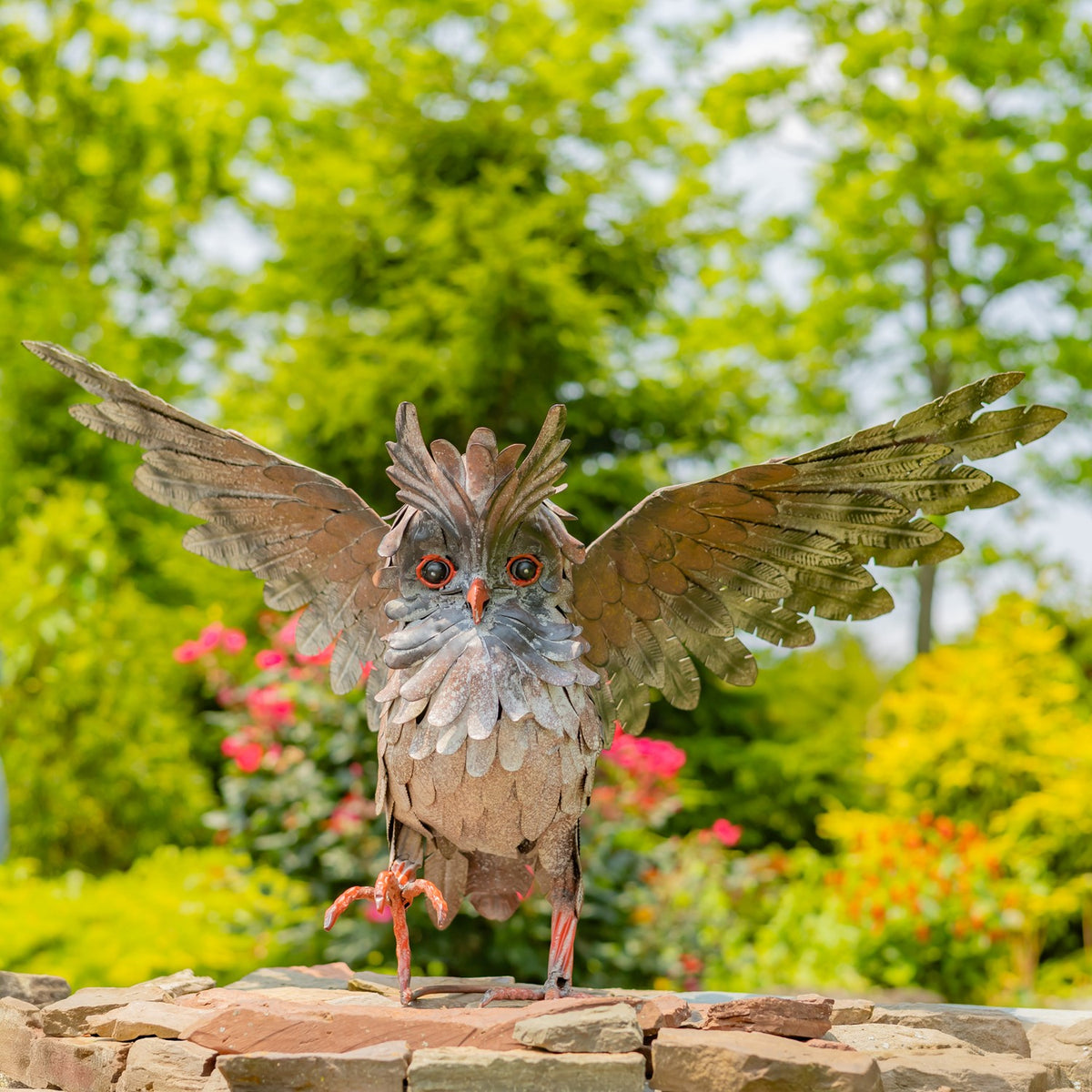 Soaring metal great horned owl garden statue product photo 2