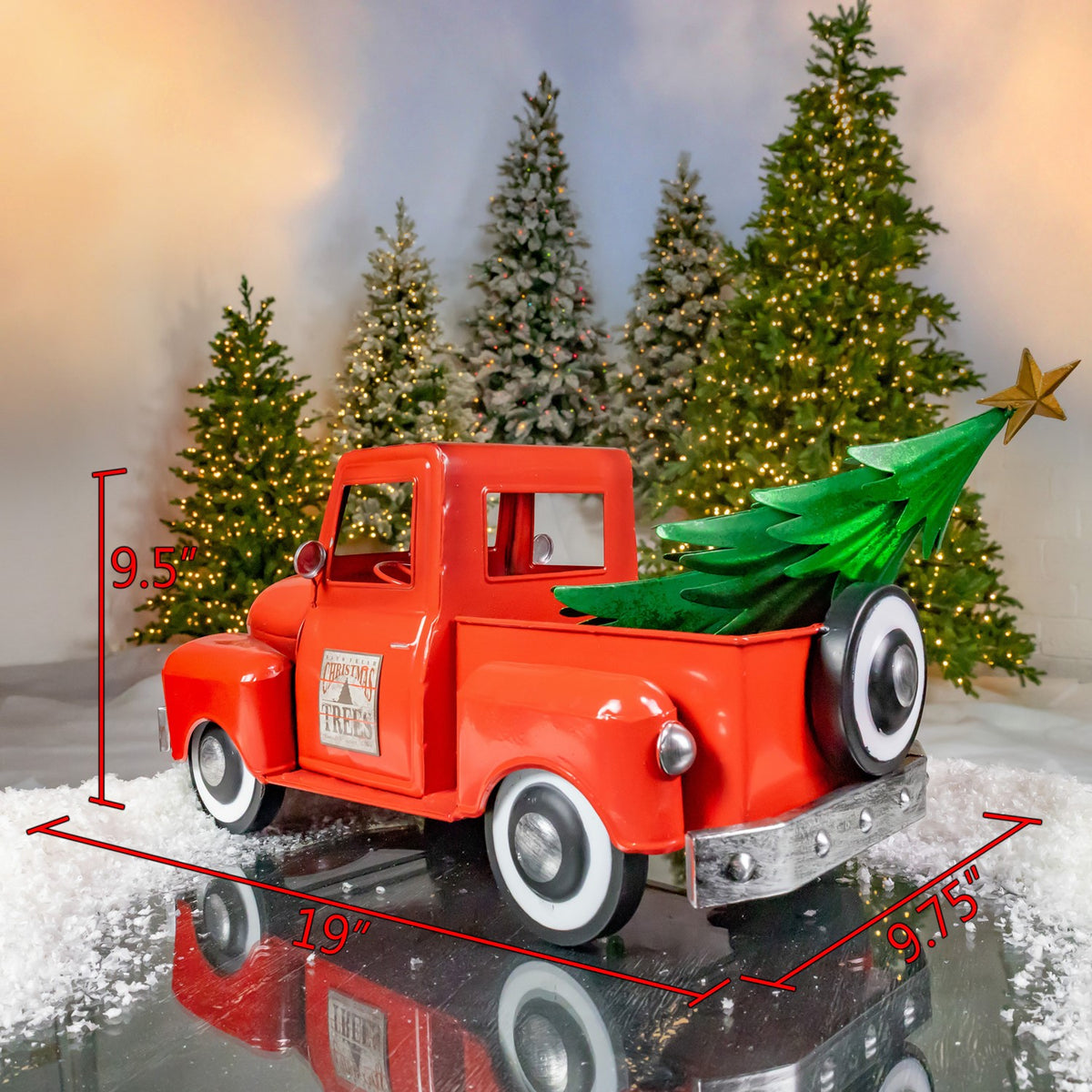 Glossy red iron pickup truck decor, view 2