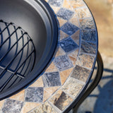 24.8"D. Round Mosaic Tile Metal Fire Pit "Medora" detail 2